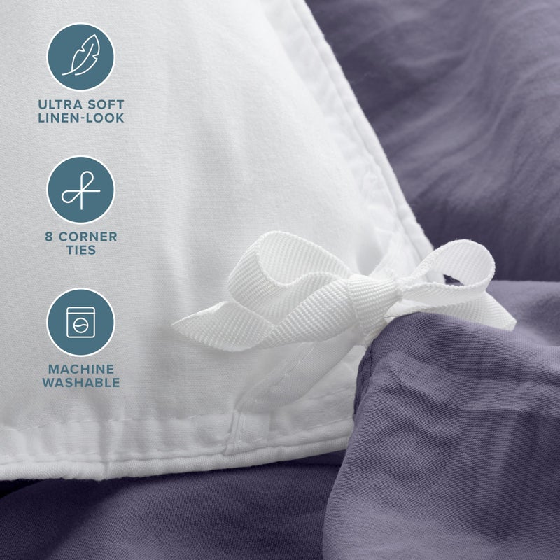 Bare Home Microfiber Duvet Cover Set - Ultra Soft Washed Microfiber - Oversized Queen Size - Linen-Like Look - Easy Care - Breathable Fabric - Our Softest Duvet Cover Set (Dusty Purple) - Image 2